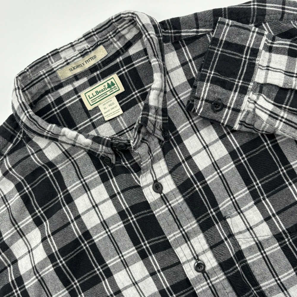 L.L.Bean Mens Black White Plaid Flannel Button Down‎ Shirt - XL Regular